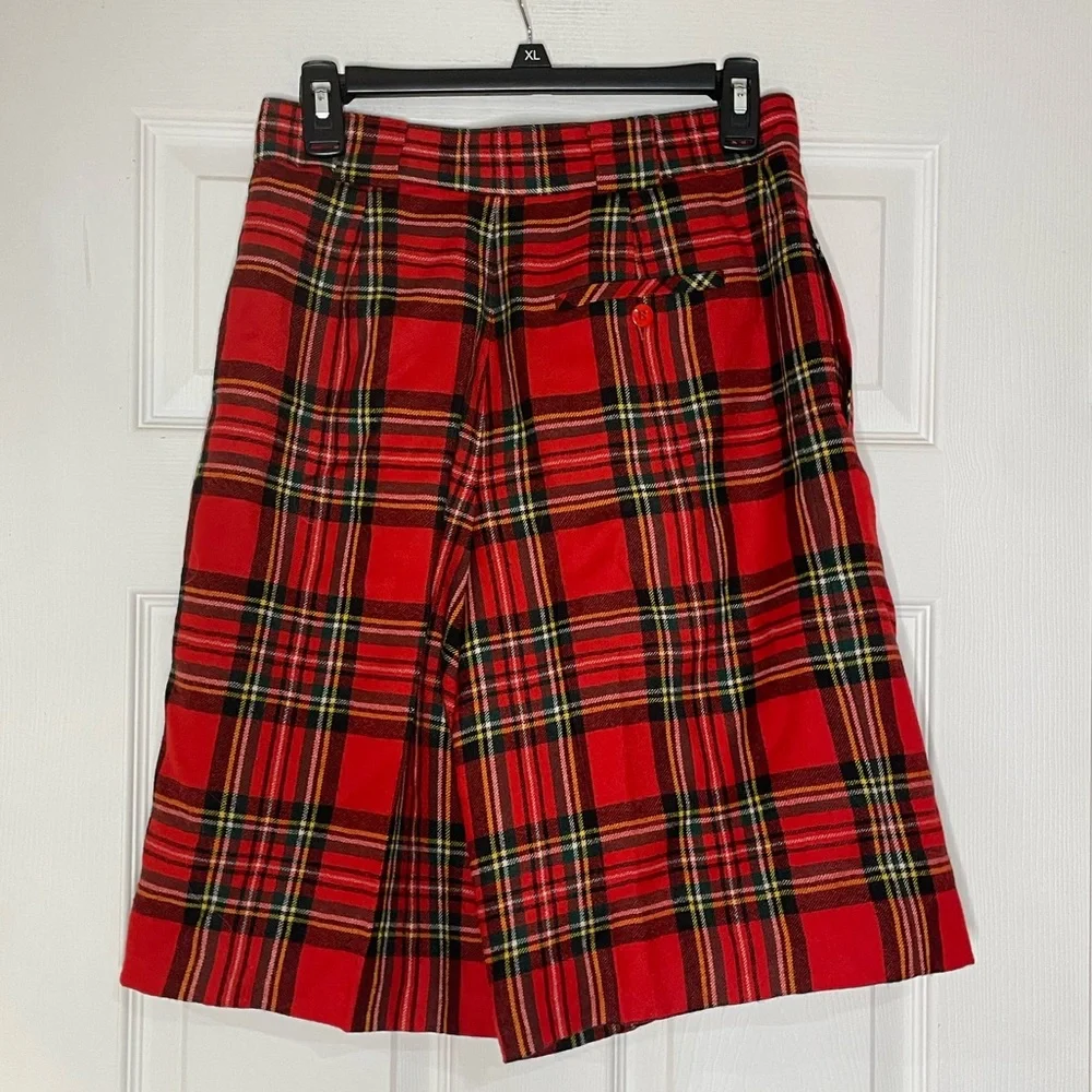 Giorgio Sant'Angelo high-rise red tartan plaid wool culotte shorts - size 10